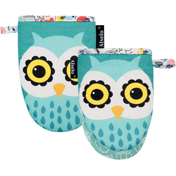 Alselo Mini Oven Mitts 2-Pack Set,Silicone Little Kitchen Gloves