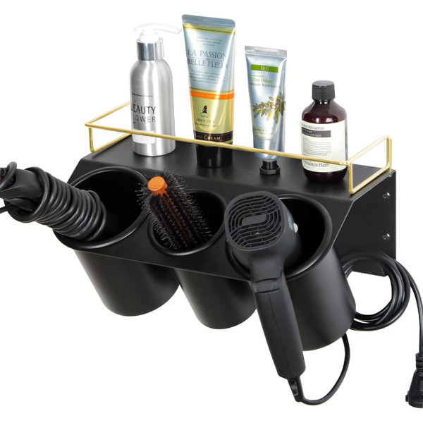 J JACKCUBE DESIGN Hair Dryer Holder Wall Mount Bathroom Vanity Hair Styling Care Tool Accessories 3 Cups Storage Organizer Caddy with Shelf Steel Black Gold- MK1002A (Black) J JACKCUBE DESIGN Hair Dryer Holder Wall Mount Bathroom Vanity Hair Styling Care Tool Accessories 3 Cups Storage Organizer Caddy with Shelf Steel Black Gold- MK1002A (Black)