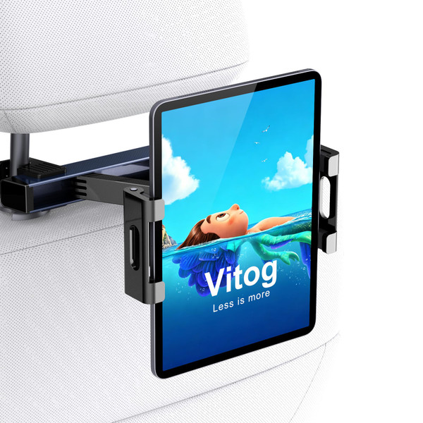 Vitog Car Headrest Tablet Holder [Triangle Structure] Adjustable Tablet Car Mount for Back Seat, 360° Swivel, Road Trip Essentials for Kids, Car Accessories for Women Interior for 4.7-12.9" Tablets