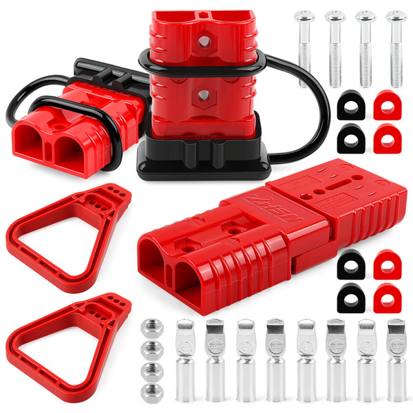 Zhushan 4PCS 1/0 AWG 175A Battery Quick Connect/Disconnect Plugs (Red), 12–36V Heavy Duty Connectors for Car, RV, Winch, Solar, Trailer