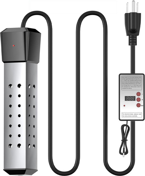 2000W Pool Heater for Inflatable Above Ground Swimming Pool, Immersion Water Heater for Bathtub with Thermostat, Submersible Electric Water Heater, Portable Bucket Heater with 304 Guard (Black)