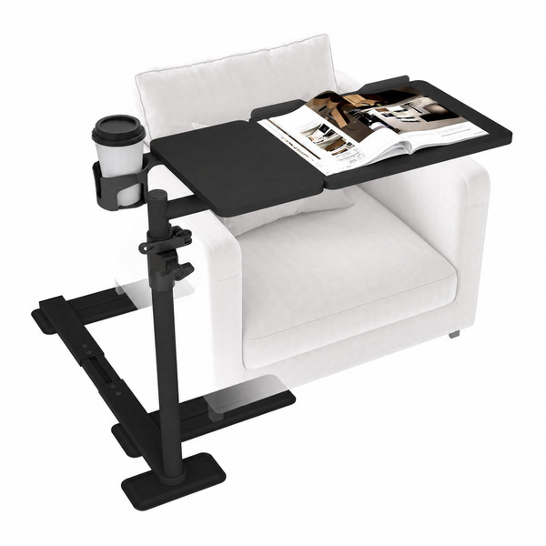YUHFERA Swivel Table for Recliner Chair with Tilting Top, Adjustable Laptop Side Table for OverCouch & Sofa, Slide Under Tray Tables for Eating & Reading, Armchair Desk (Black)