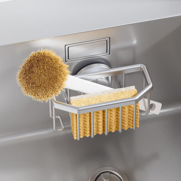TAILI Sponge Holder for Kitchen Sink with Strong Suction Cup-Silver