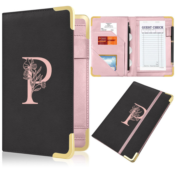 YeeCASE Server Book, Alphabet Waitress Book for Waitress, Leather Waitess Book with Zipper Pocket, Server Manual Checkbook Fits Server Apron (P)