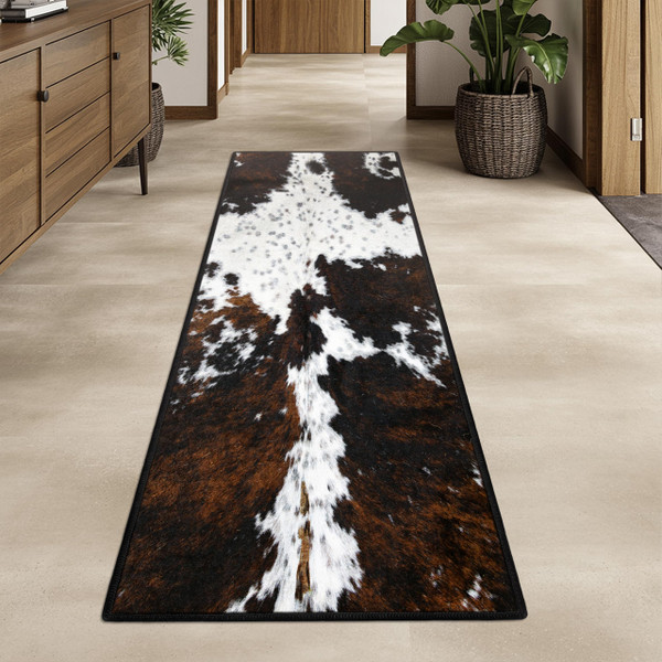 Western Cowhide Print Runner Rug 2x6 for Hallway Farmhouse Home Decor Throw Carpet Non Slip Washable Fur Area Rug Mat for Entryway Laundry Bedroom Bathroom (24" W x 72" L, Cow Print)