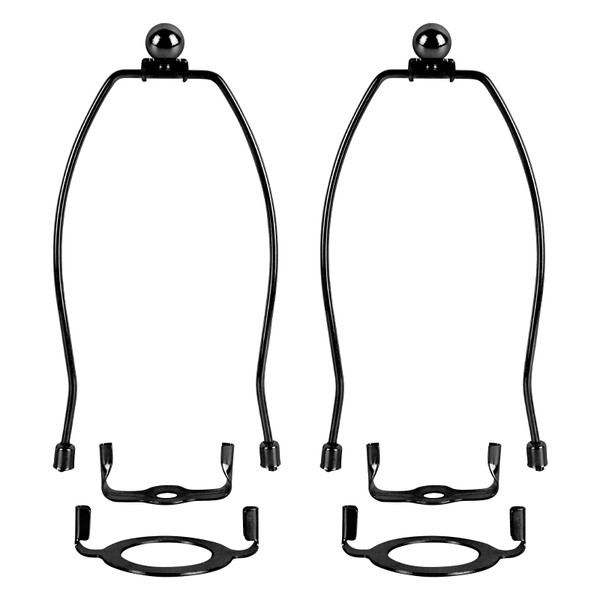 Filltown 2 Set Lamp Harp Holder, Lamp Shade Holder with Replaceable Base, Lamp Hardware Holder with Standard and 2pcs 40mm Hole Saddle Bases, Harp Stand for Table and Floor Lamp Parts (Black, 8 Inch)
