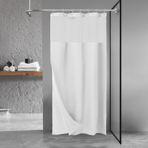 N&Y HOME Stall Waffle Weave Shower Curtain with Snap-in Liner White 36x72