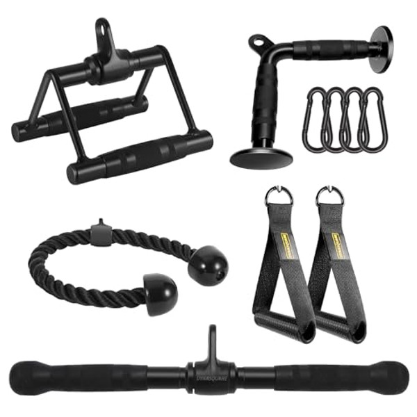 DYNASQUARE Tricep Press Down Cable Machine Attachment, Heavy Duty Solid Steel LAT Pulldown Attachments, Home Gym Accessories, Double D Handle, V-Shaped Bar, Tricep Rope, Exercise Handles DYNASQUARE Tricep Press Down Cable Machine Attachment, Heavy Duty Solid Steel LAT Pulldown Attachments, Home Gym Accessories, Double D Handle, V-Shaped Bar, Tricep Rope, Exercise Handles