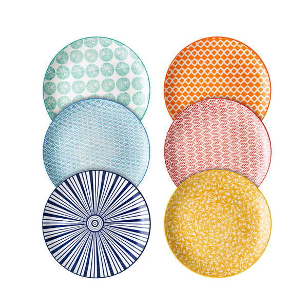 Selamica 8 inch Porcelain Dinner Plates, Large Size Serving Plate for Salad, Pancakes, Steak, Set of 6, Assorted Colors