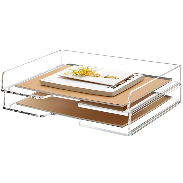 2 Pack-Stackable Paper Letter Tray Enlarged A4 File Desk Organizer Acrylic