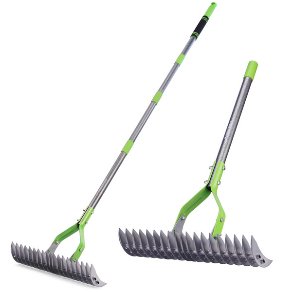 WORKPRO Thatch Rake, 15-Inch Thatching Rake with Telescoping 5FT Handle