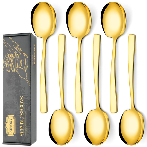Keyoxy 6 Piece Stainless Steel Serving Spoons Set - 6 Large Spoons, 9.2-Inch, Dishwasher Safe, for Parties/Kitchen/Buffet/Catering,Gold Keyoxy 6 Piece Stainless Steel Serving Spoons Set - 6 Large Spoons, 9.2-Inch, Dishwasher Safe, for Parties/Kitchen/Buffet/Catering,Gold