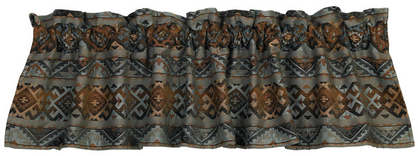 H HIEND ACCENTS Paseo Road Del Rio Western Window Curtain Valance, 18x84 inch, Brown and Blue Aztec Print, Rod Pocket Chenille Fabric Valances for Windows