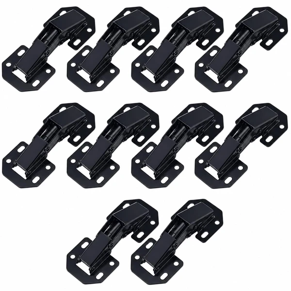 CraftyDream 10 Hidden Hinges for Cabinet Doors Frameless Concealed Kitchen Cabinet Hinges 110 Degree Surface Mount No Pre-drilled Heavy Duty for Kitchen Cupboard Door (Hidden C,Black)