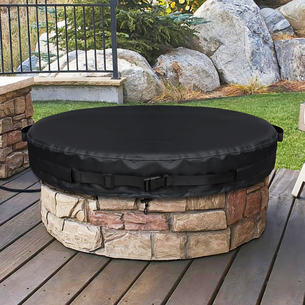 Round Fire Pit Cover for In-Ground Firepit 52-56 inch Outdoor Firepit Cover