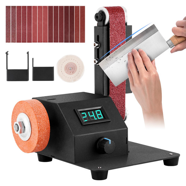 Mini Electric Belt Sander, Variable Speed Desktop Grinder for Knife Making