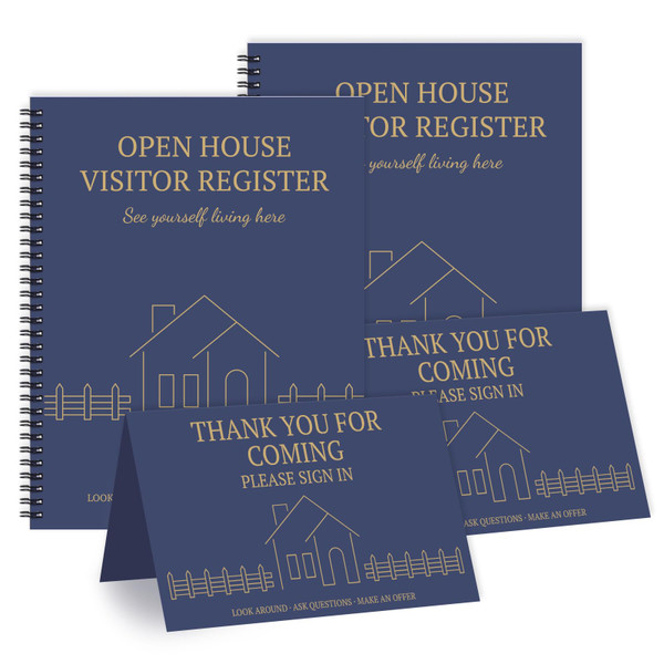 suituts Open House Visitor Registry Book, 8.5"x11", Navy Blue, 2 Pack