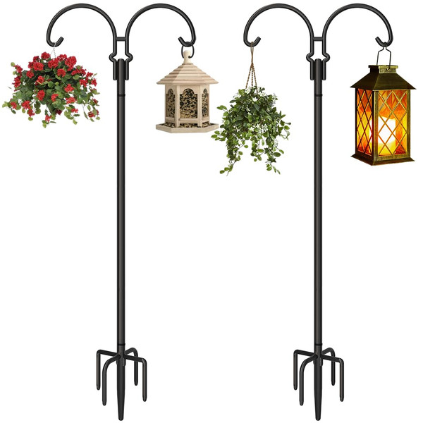 AnBaiMei Outdoor Double Shepherds Hook with 5 Prong Base, 76 Inch, 2 Pack
