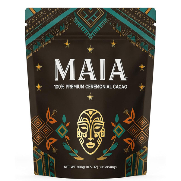 Maia Ceremonial Cacao, with Flavanol, Theobromine, Magnesium and Natural Flavonoids Blend, Improves Mental Clarity and Focus, 100% Organic Cocoa Powder, Unsweetened Cacoa Powder for Natural Energy & Mood Support (1)