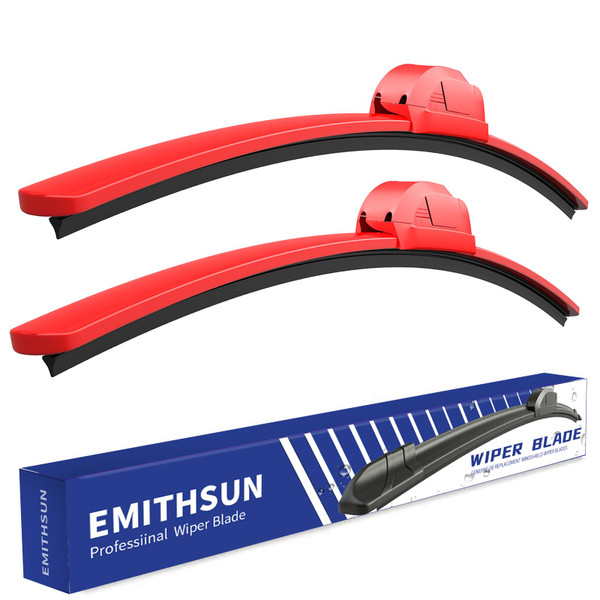 EMITHSUN 24"+20" Red Windshield Wiper Blades(Set of 2)