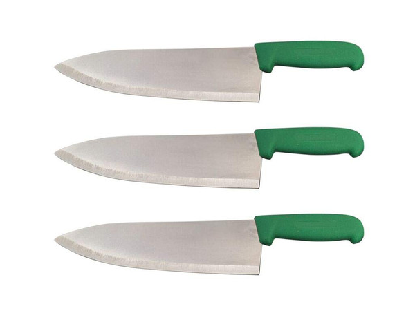 Cozzini Cutlery Imports 10" Chef Knife Choose Your Color - Razor Sharp Commercial Kitchen Cutlery - Cook's Knives (3 Pack - Green)