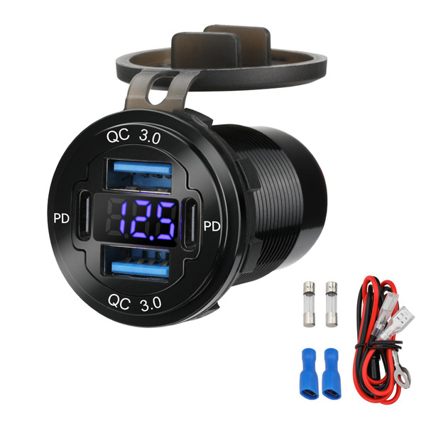 ULITECO 12V USB Outlet, 78W 4-Port, 2 USB-C PD30W and 2 QC3.0 Fast Charger