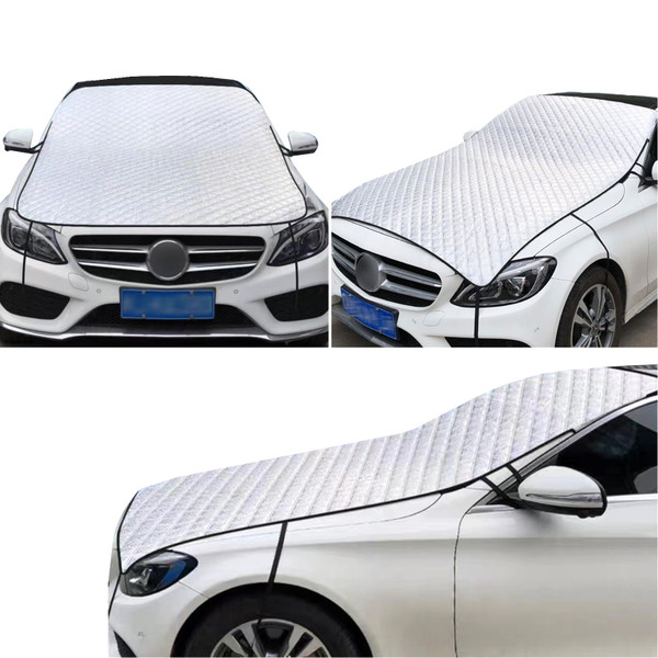 ZBGUN 1 PC Car Half Car Cover Sunshade, Windshield Hood All-Season Protection Waterproof Dustproof Frostproof Portable Car Cloth, Outdoor Indoor Foldable Protective Cover, Universal for Cars (Silver)