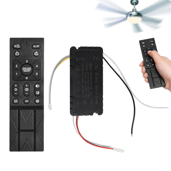 Ceiling Fan Light 10 to 50 Meters Remote Control Kit,6-Speed Variable Frequency Dimmable Controller with Battery Monitoring AC 110V-265V