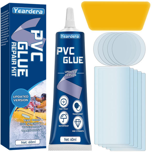 Yeardera Air Mattress Patch Kit, Waterproof Vinyl Repair Kit, High Strength PVC Adhesive for Inflatables, PVC Boats, Vinyl Glue (60ml/1 Pack)