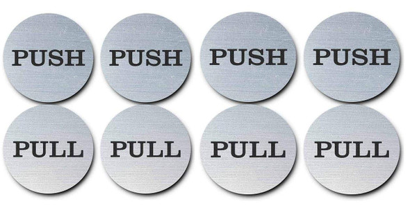 Be The Bestest 2" Inch Round Push Pull Door Signs (Brushed Silver) 304 Grade Stainless Steel (Pack of 4)