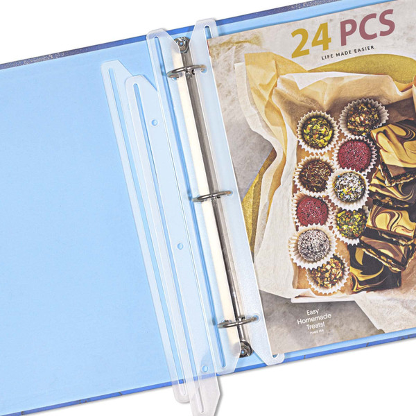 24Pcs 3 Hole Punched Magazine Holders, 3 Ring Binder Insert Strips, White