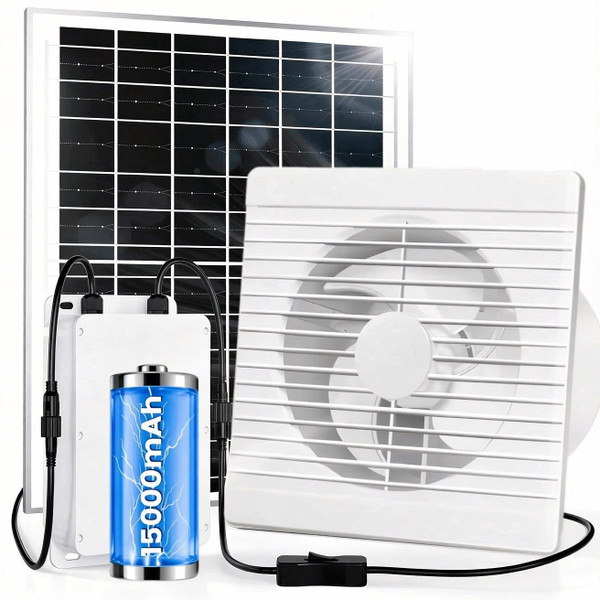 Solar Powered Fan with Battery, Chicken Coops, Greenhouses, Sheds Exhaust