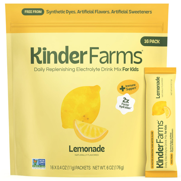 KinderFarms Kids Daily Hydration Electrolyte Powder, Lemonade, 16 Ct