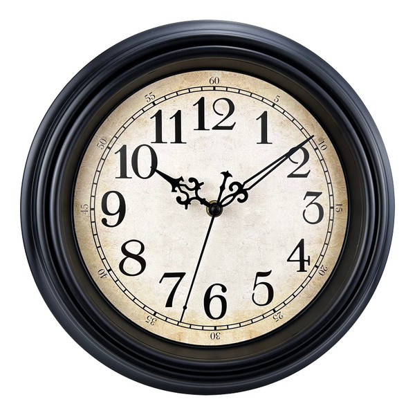 Plumeet Extra Large Retro Wall Clock, 16'' Non Ticking Classic Silent Vintage Wall Clocks Decorative Kitchen Living Room Bedroom - Battery Operated, Black