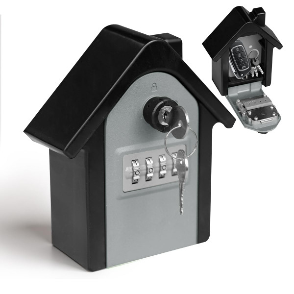 Key Lock Box with Combination lock & Key lock, Portable Large Capacity Key Storage Box Wall Mounted, Resettable Code, Waterproof Security Lock Box for Home, Office, Garage, Realtors Gray(1 Pack)