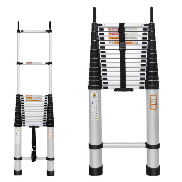 20.3ft Extension Ladder with 2 Detachable Hooks, Aluminum Telescoping Folding Ladder Portable Home Ladder, 3.4ft Folded Height, Adjustable Height, 330lbs Load Capacity, EN131 Standard