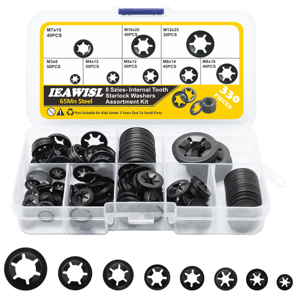 IEAWISL 330 PCS Internal Tooth Starlock Washers, M3-M12, Quick Speed Lock