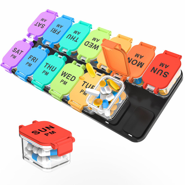 Yaklim Extra Large Weekly Pill Organizer, Detachable 7 Day AM PM Pill Box