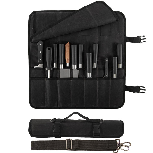 Chef Knife Roll Bag,Waxed Canvas chef bag with 18 Slots Cutlery Knives Holders Protectors,Portable Knife Bags for Chefs Professional,Case Storage Pouch,Camping and Hold Home Kitchen Knife Tools