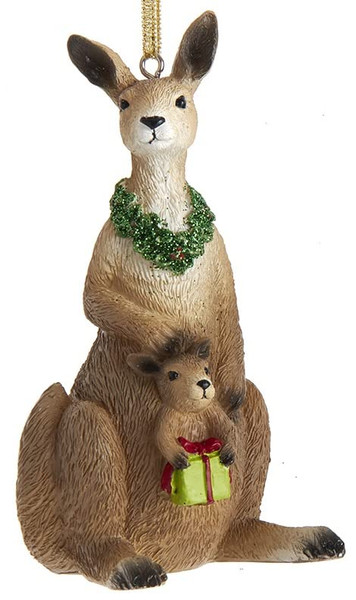 OnHoliday Kangaroo with Joey and Present Hanging Christmas Tree Ornament OnHoliday Kangaroo with Joey and Present Hanging Christmas Tree Ornament