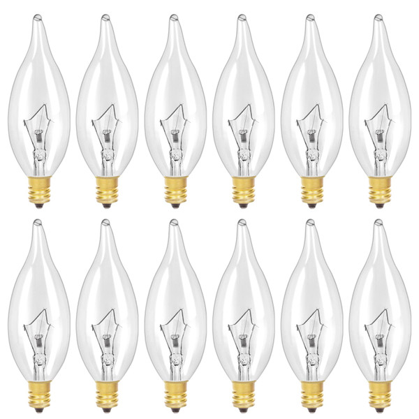 LinMiFo 12-Pack E12 B10 Clear Candelabra Base Bulb, 40W 120V Incandescent Candle Light Bulbs Dimmable Chandelier Light Bulbs for Pendants or Outdoor, Ceiling Fan, Wall Sconces, Fireplace