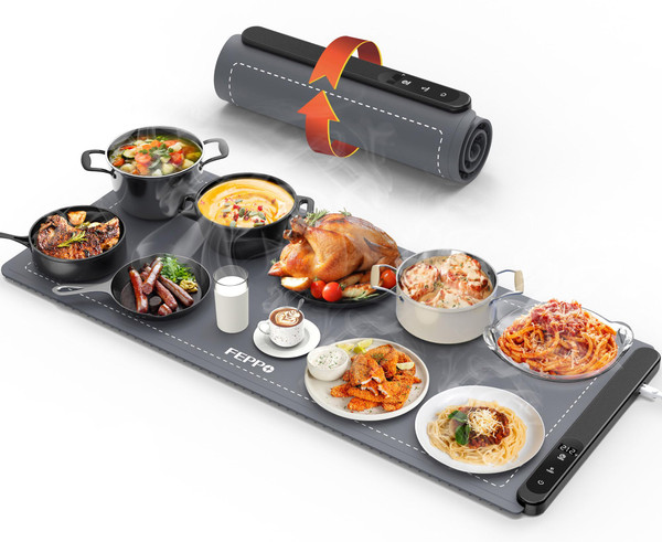 FEPPO Food Warming Mat, (XXL 36"x16") Food Warmers for Parties Buffet, Upgrade High-tech Graphene Heating, Fast Full Surface Electric Warming Tray with 6 Level Temperature and 6 Hours Timer