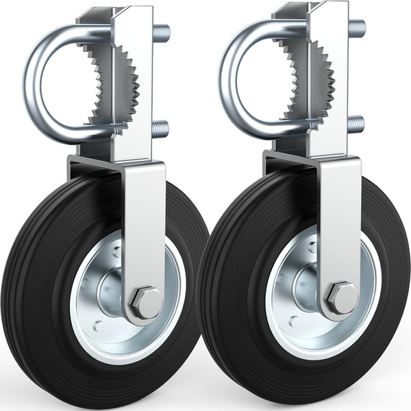 IRENPORU Heavy Duty Gate Wheels for Metal Swing Gates Fits 1-5/8" to 2" Sliding Gate Wheel Frames Fence Farm Gate Wheel Gate Helper Wheel Gate Support Wheel Gate Caster for Chain Link Fence(2 Pack)