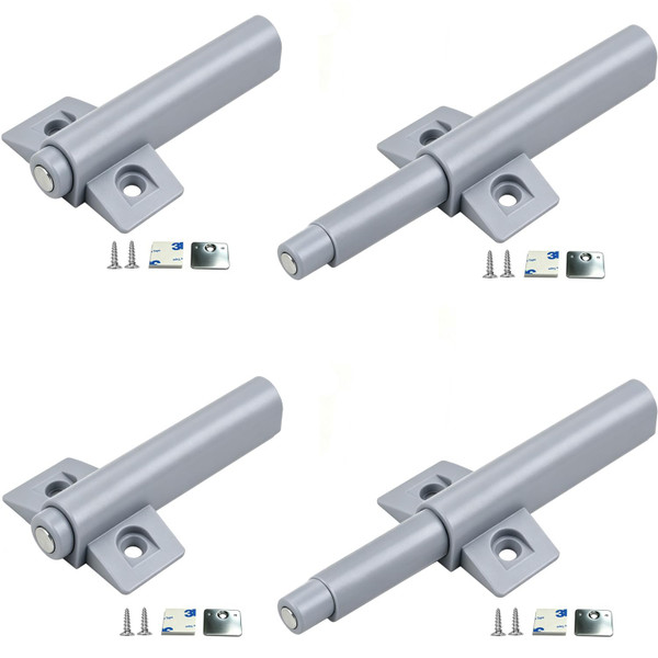 Push To Open Door Latch Cabinet Hardware CBRIVE Magnetic Push Latch & Lock for Hidden Framed & Frameless Kitchen Door Magnet Touch Release Drawer Opener Strong Spring Slim Tip-On Closure (Gray, 4Pack)