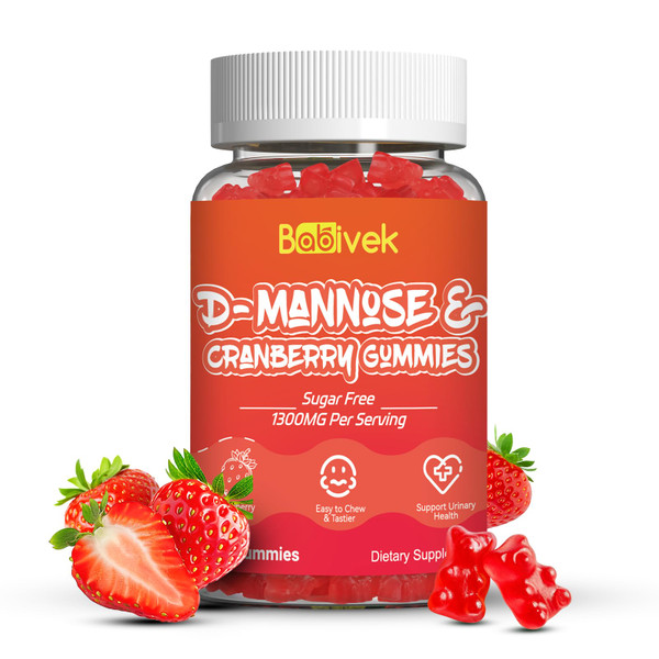D-Mannose Gummies 1300mg per Serving with Cranberry，60 Count, Pack of 1