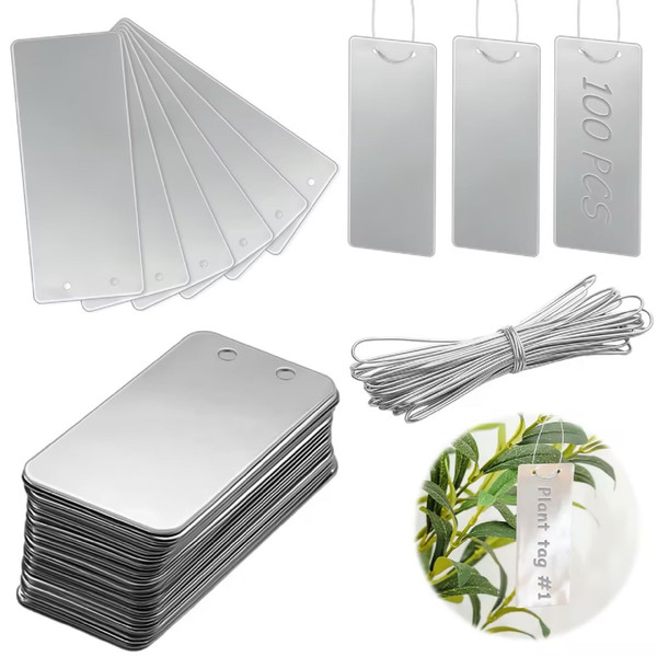 MorningRo 100 Pcs Large Aluminum Plant Labels Bulk with 100 Metal Wires, 3.74 x 1.57 Inch Metal Tree Tags Double Sided Written Plant Pot Tags Markers for Outdoor Garden Identification and Greenhouse