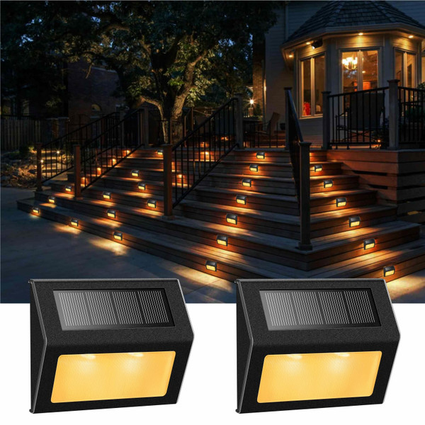XLUX Warm White Solar Lights for Deck Step Fence, Black SST Housing, 2 Pack