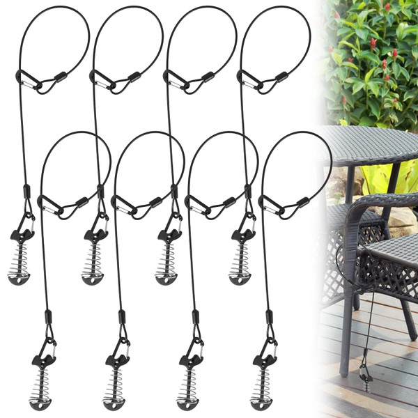 8 Set Strong Outdoor Furniture Deck Anchor, Stainless Steel Deck or Dock Anchor for Gap Between Boards Marine Grade Fishbone Deck Anchor Pegs with Carabiner Cable for Relocate Chair Table Chaise