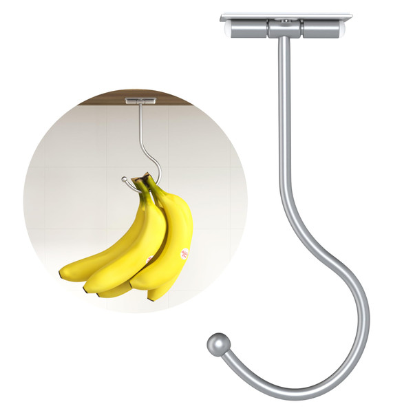 Under Counter Banana Hook Foldable, Banana Holder Cabinet Shelf Hook,Silver