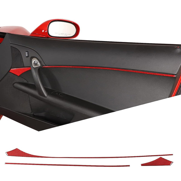 PIUGILH Car Interior Door Molding Trims, Real Carbon Fiber Door Panel Cover Trim Inner Side Door Trim Strip Decal Accessories for Corvette C6 Z06 ZR1 2005-2013, 3PCS (Red)